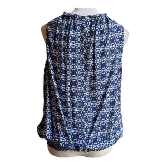a.n.a 1X Sleeveless Blouse Navy White Geometric Print Boho Casual (2453-1) - Picture 2 of 4